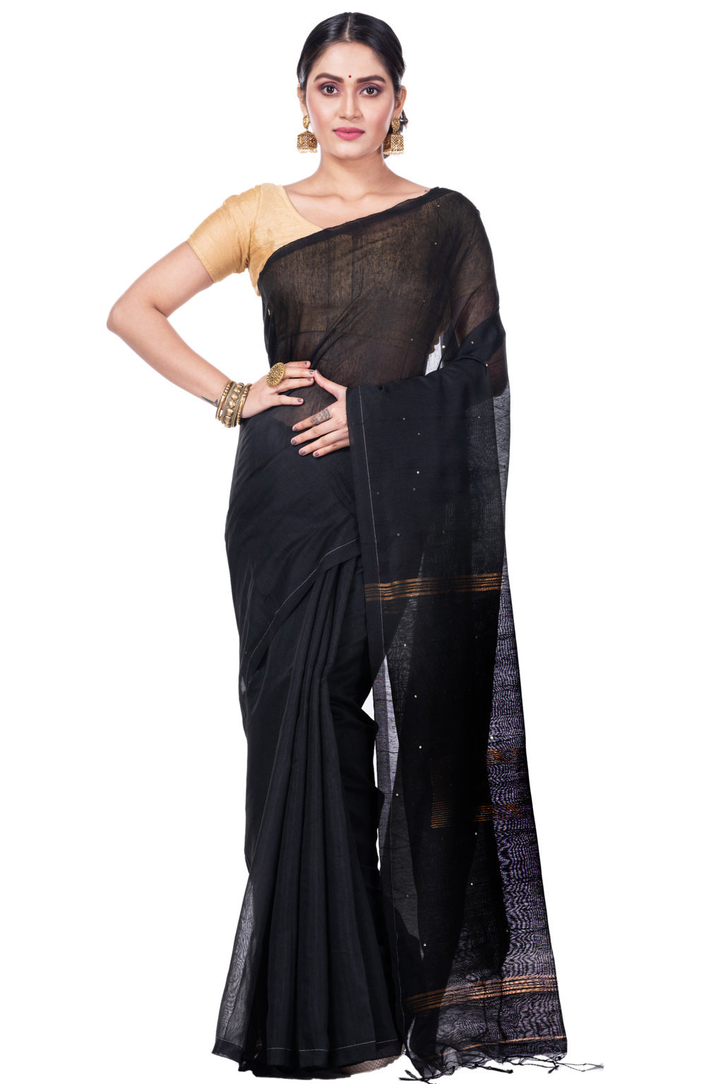 Black Blended Cotton Sequence_Handloom Hand Loom Saree (468)